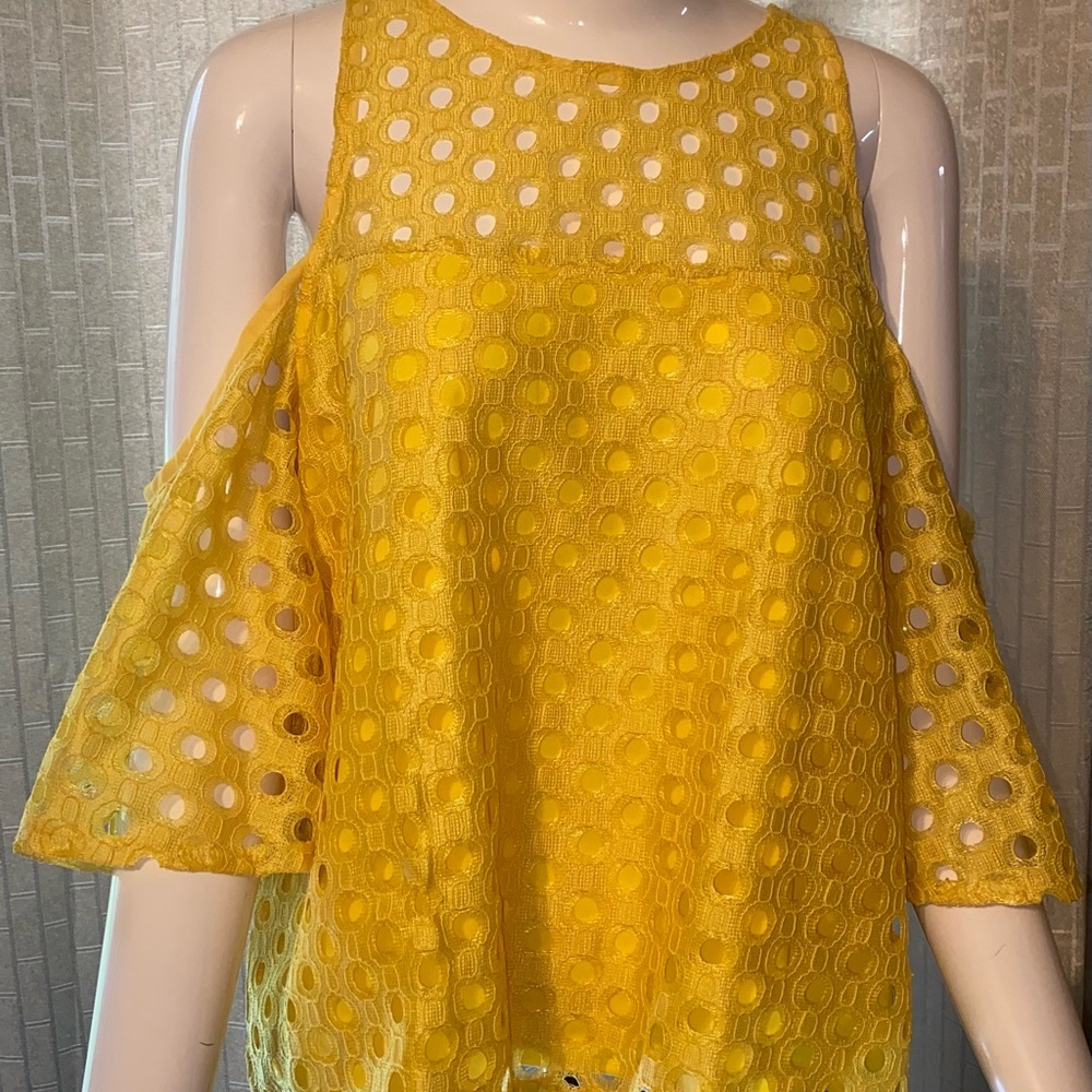 Sunny Yellow Eyelet Cold Shoulder Blouse
